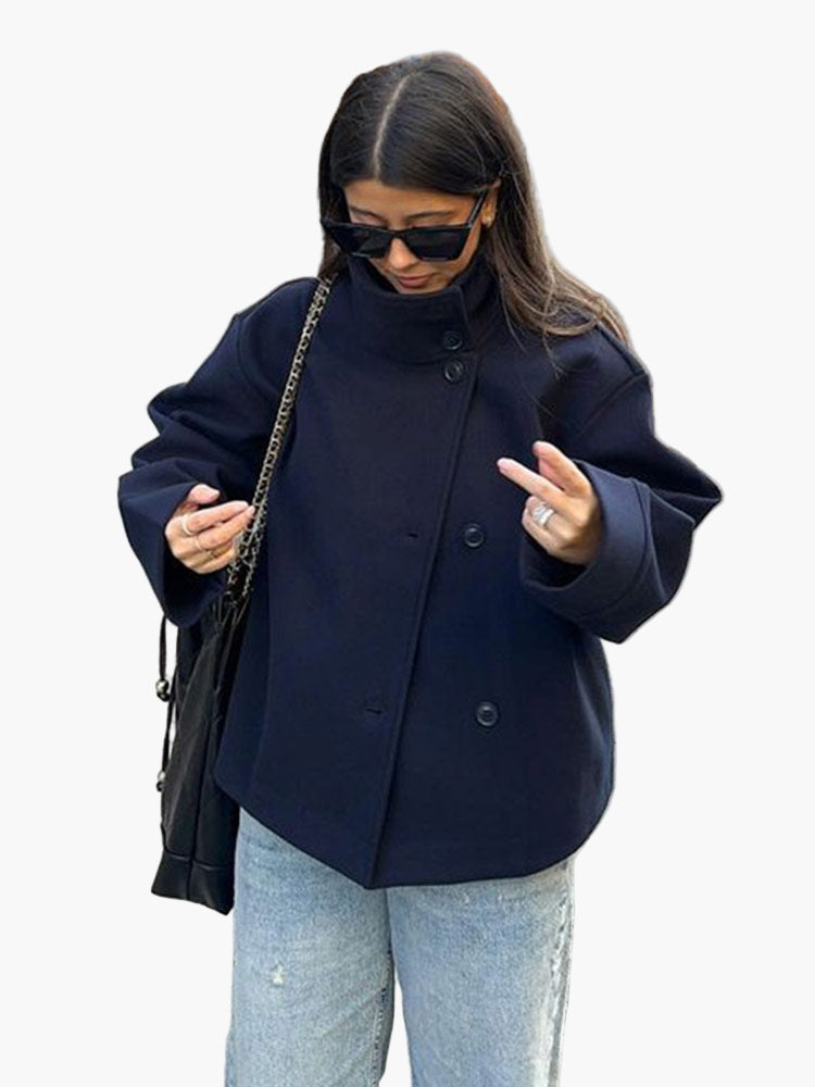 Women's Oversized Double-Breasted Short Coat – Stylish Casual & Business Look