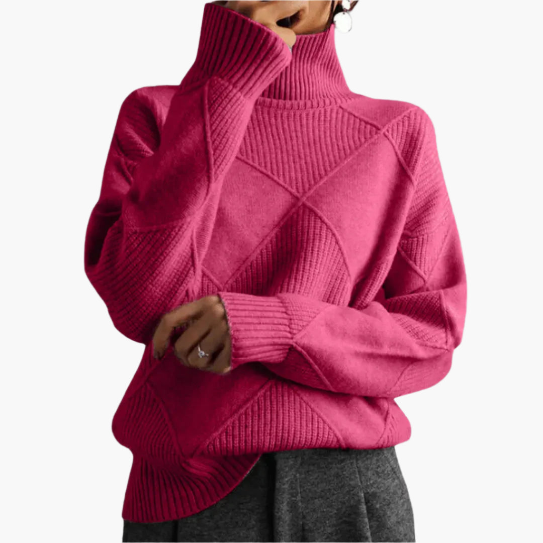 Women's Knitted Sweater with Diamond Pattern – Stylish Casual Look for Every Occasion