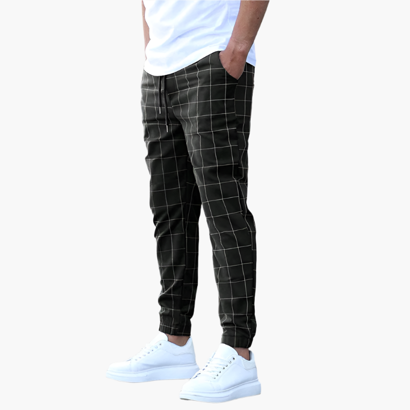 Men's Jogging Pants with Checkered Pattern – Stylish Casual Pants for Daily Use