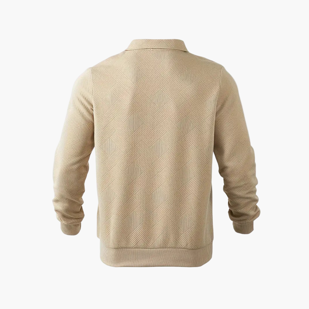 Heren Sweater met Geometrisch Patroon en Kwartrits – Casual Vintage Stijl