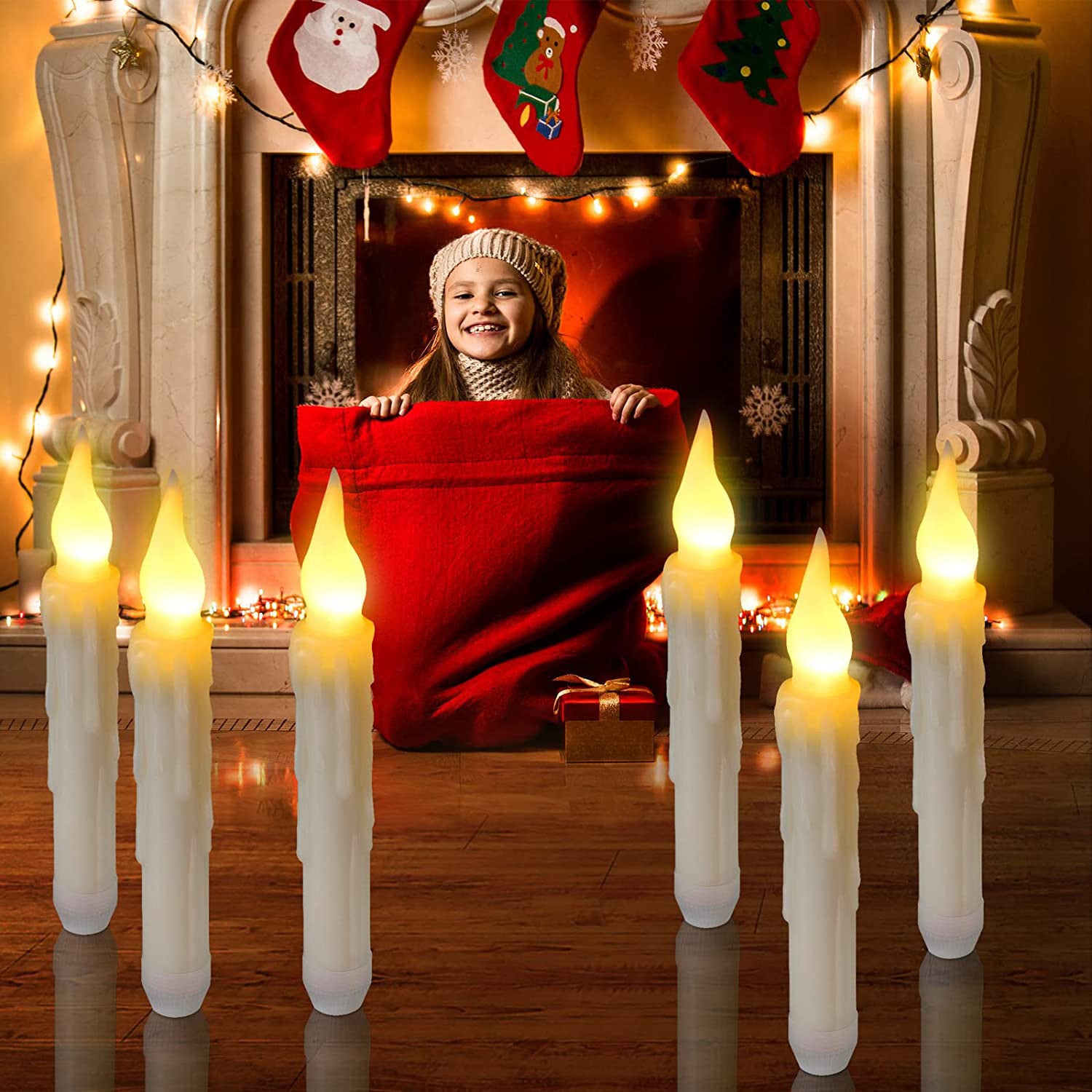 Halloween Magical Floating Candles LED Decoration Set with Magic Wand – Party & Haunted House Accessory