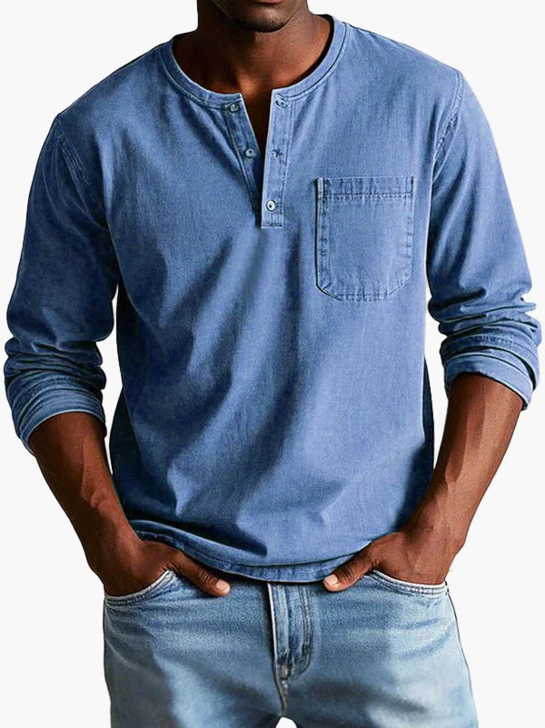 Heren Longsleeve Henley Shirt – Casual Comfort en Tijdloze Stijl voor Elke Gelegenheid