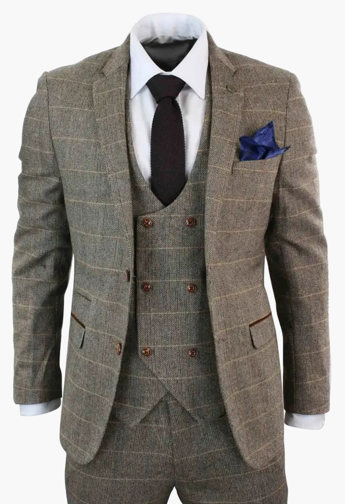 Heren Driedelig Double Breasted Klassiek Kostuum – Engelse Stijl – Voor Bruiloft, Zakelijk & Feest
