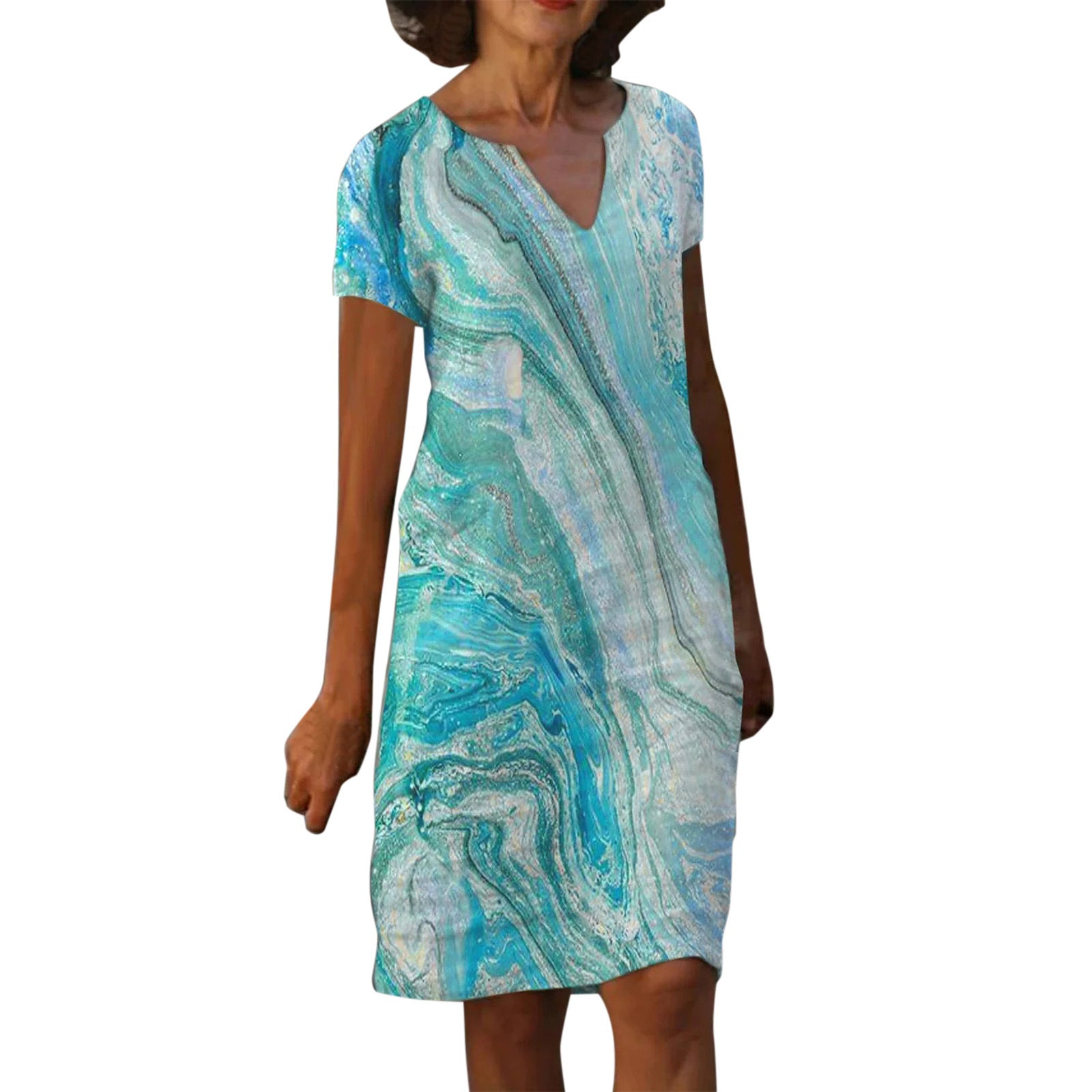 Women's Summer Dress with Elegant Print and V-Neck