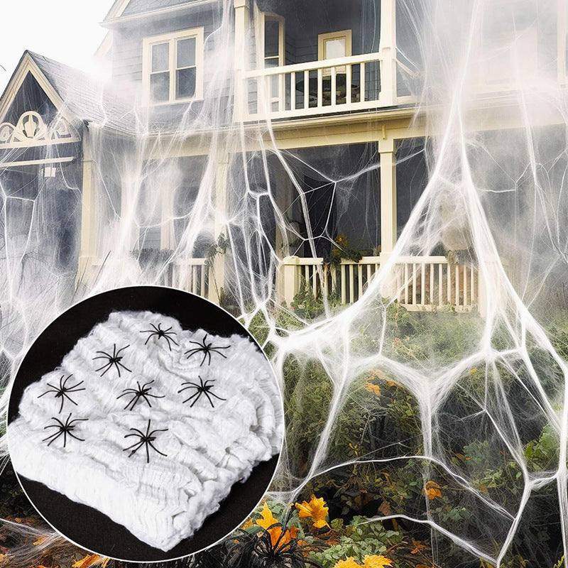 Halloween Spinrag Decoration with Fake Spiders – Decoration for Party, Garden and Home