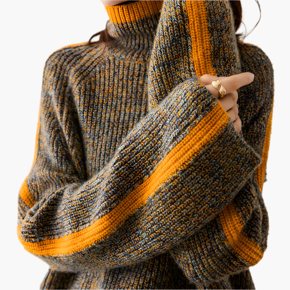 Women's Knitted Oversized Sweater with Turtleneck – Comfortable Warm Winter Style for Casual and Festive Use