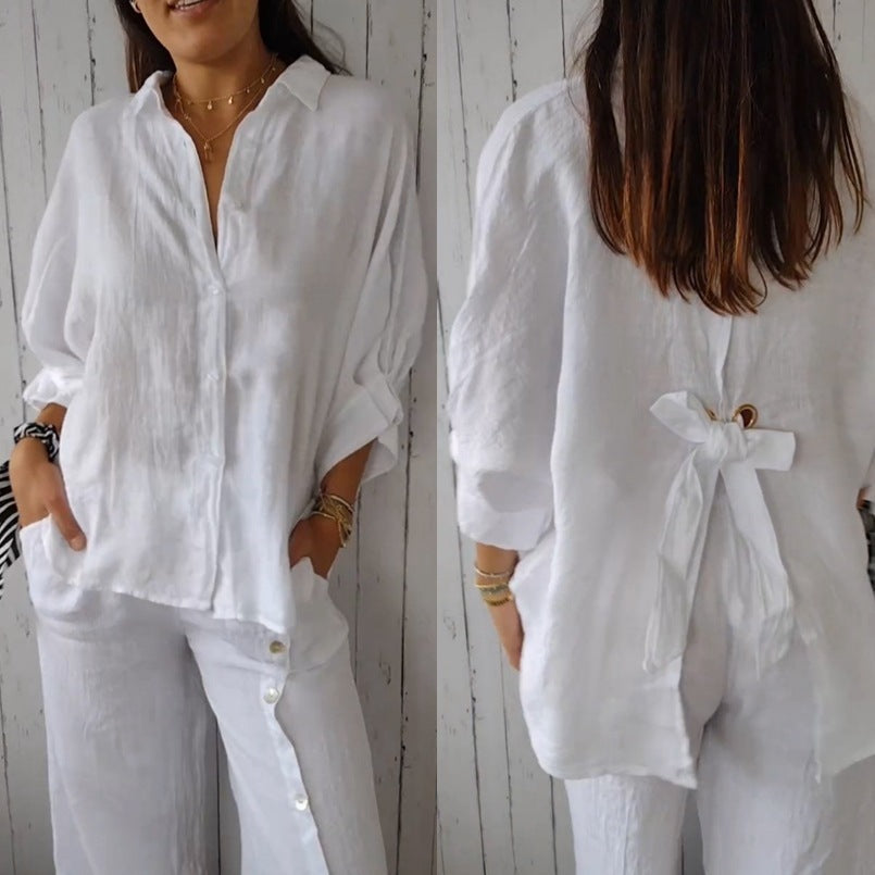 Falling ladies blouse with long sleeves – stylish button-down shirt and tunic top for every day