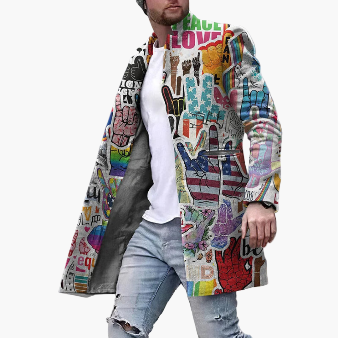 Men's Streetwear Long Coat with Graphic Print – Trendy Fashion Coat for Every Occasion