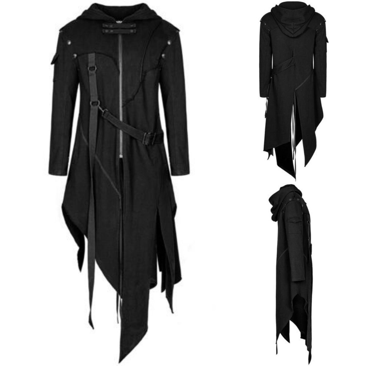 Halloween Men's Gothic Jacket Costume – Long Vintage Punk Hoodie for Party and Cosplay