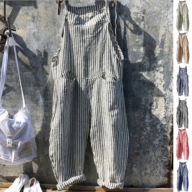 Women's Casual Striped Overalls – Comfortable Loose-Fitting Summer Jumpsuit