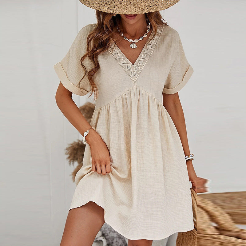 Kathleen – Solid Color Short Sleeve Dress
