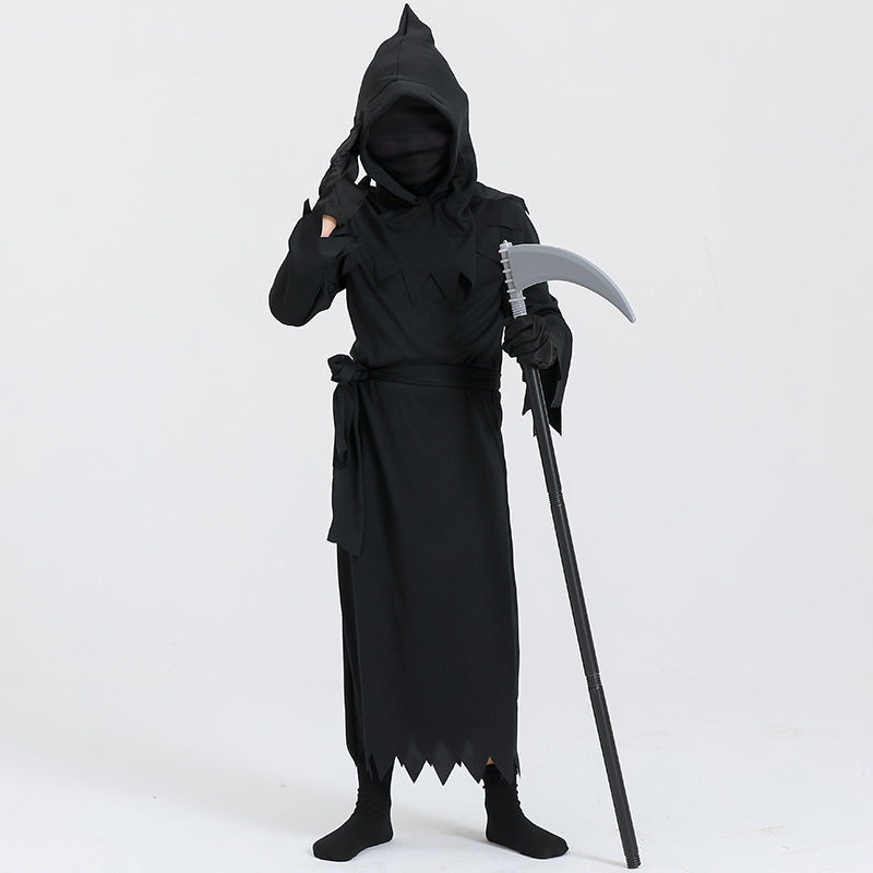 Halloween Kids Grim Reaper Costume with Scythe - Unisex Spooky Outfit for Party & Trick-or-Treat