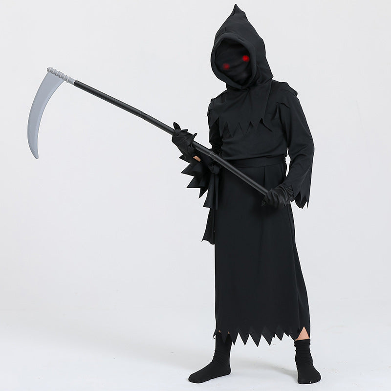 Halloween Kids Grim Reaper Costume with Scythe - Unisex Spooky Outfit for Party & Trick-or-Treat