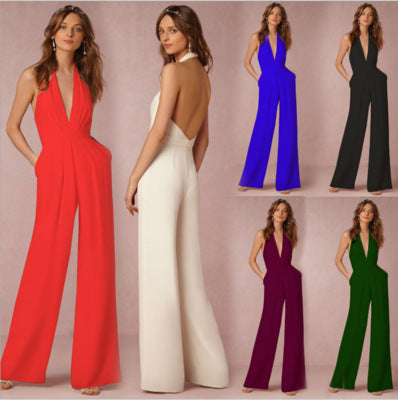 Women's Halter Jumpsuit with Wide Legs – Elegant Party Look for Evening and Event