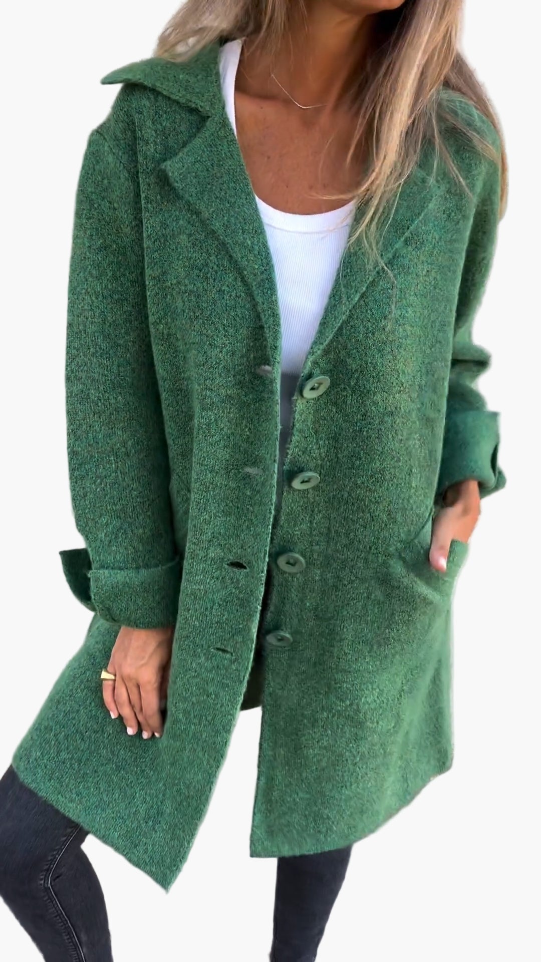 Women's Long Casual Coat With Rolled-Up Sleeves - Stylish Mid-Season Jacket For Every Occasion