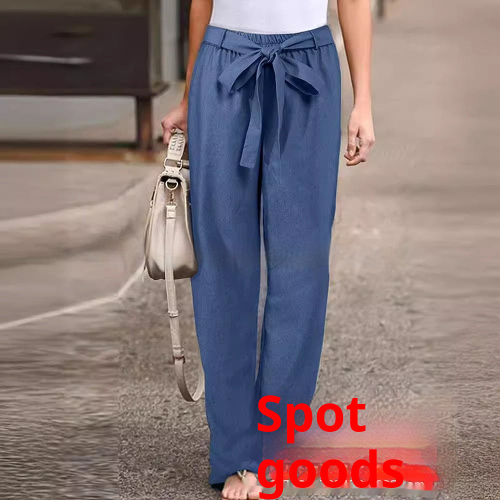 Women's Loose-Fitting Pants with Tie Closure – Comfortable Casual Trousers with High Waist
