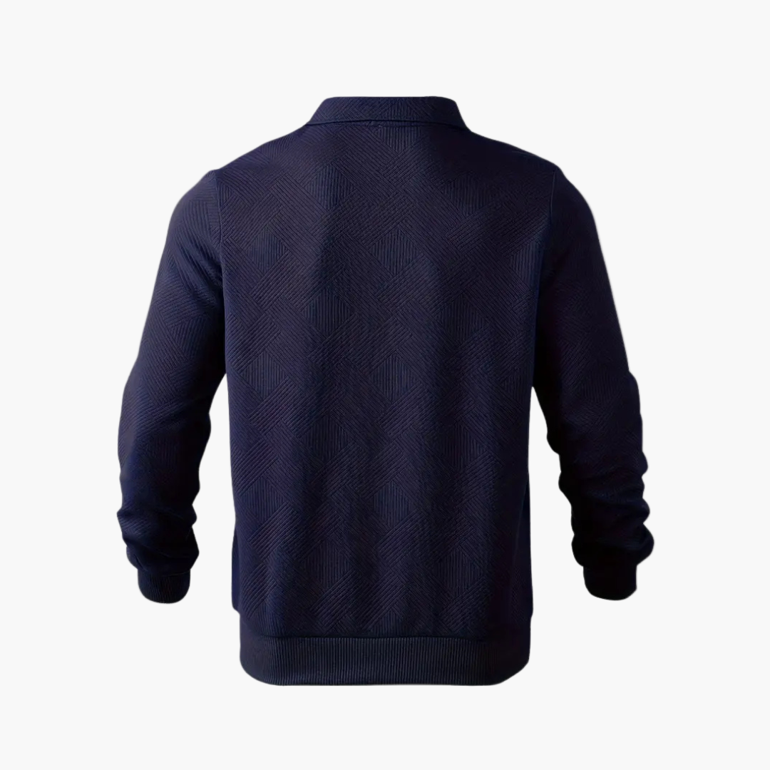 Heren Sweater met Geometrisch Patroon en Kwartrits – Casual Vintage Stijl