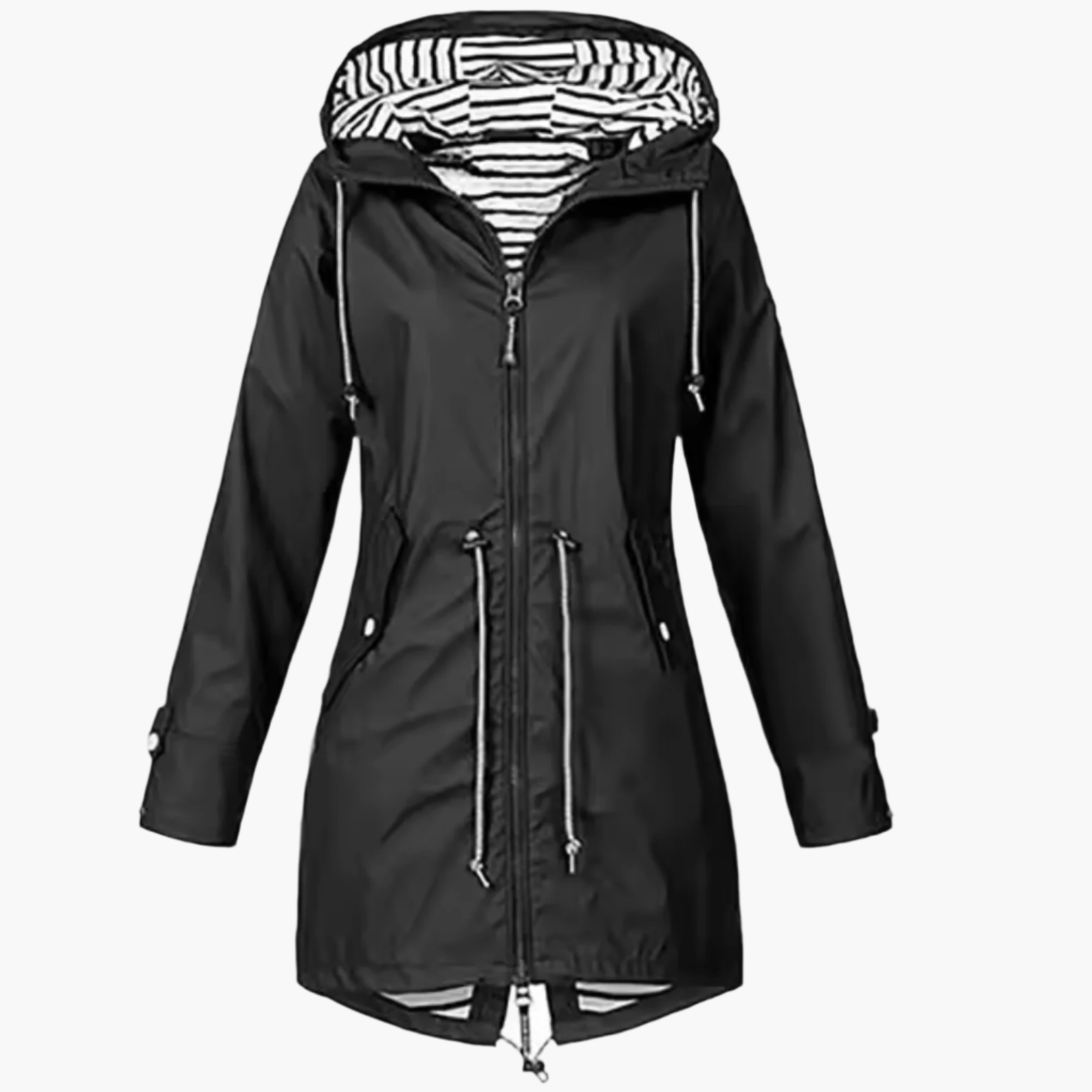 Women's rain parka with hood – tailored jacket with waist cord & two-way zipper