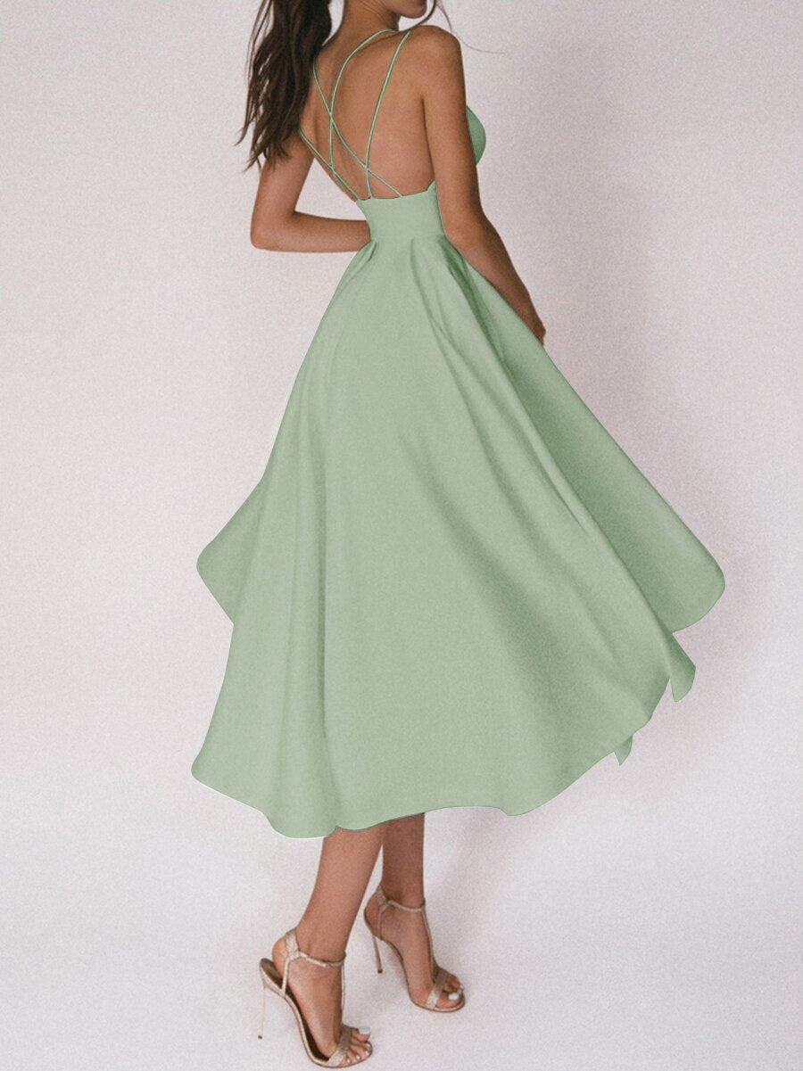 Ladies Elegant Sleeveless A-Line Dress – Cocktail Dress with Spaghetti Straps
