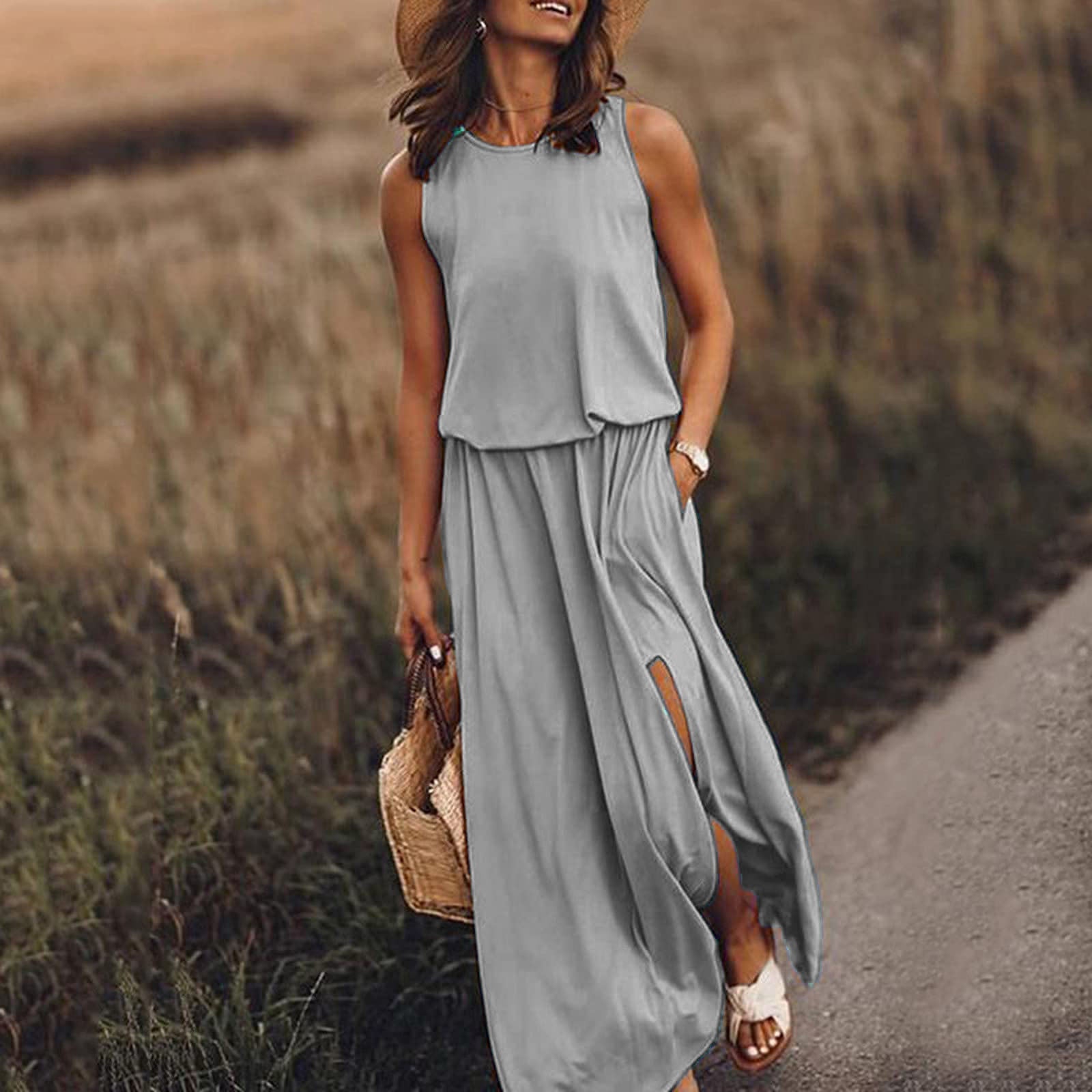 Women's summer dress with slit – maxi dress for beach, party or wedding – elegant boho women's dress in plus sizes