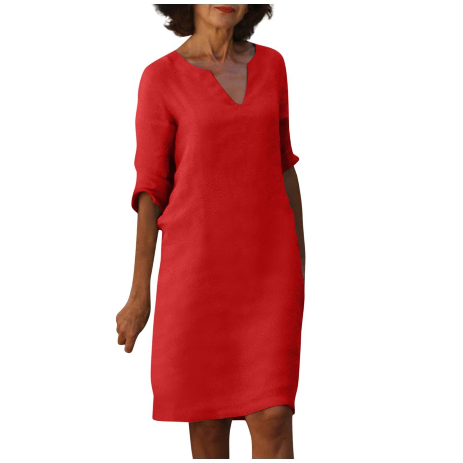 Women's casual dress with V-neck and 3/4 sleeves – Comfortable and stylish for daily use
