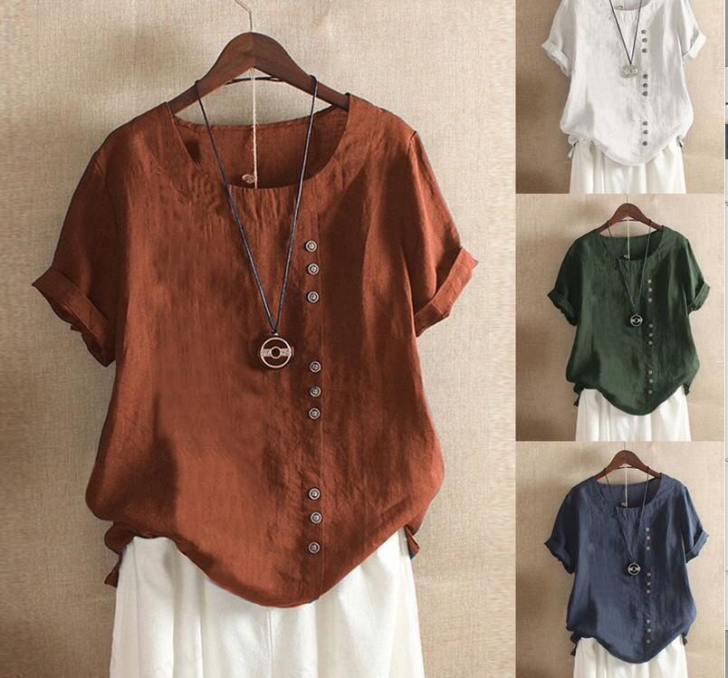 Emily – Drooping Cotton and Linen Women's T-shirt with Short Sleeves