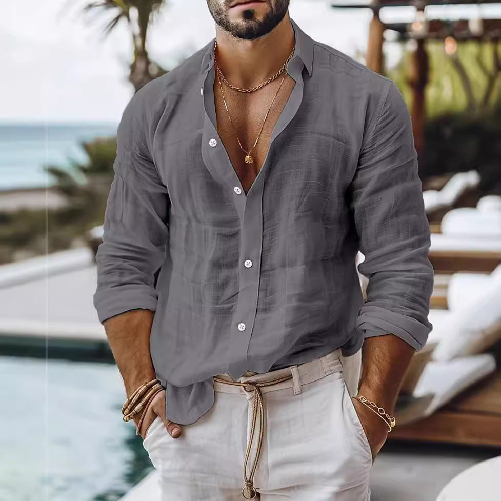 Bernard – Solid Color Cotton Linen Shirt Long Sleeve