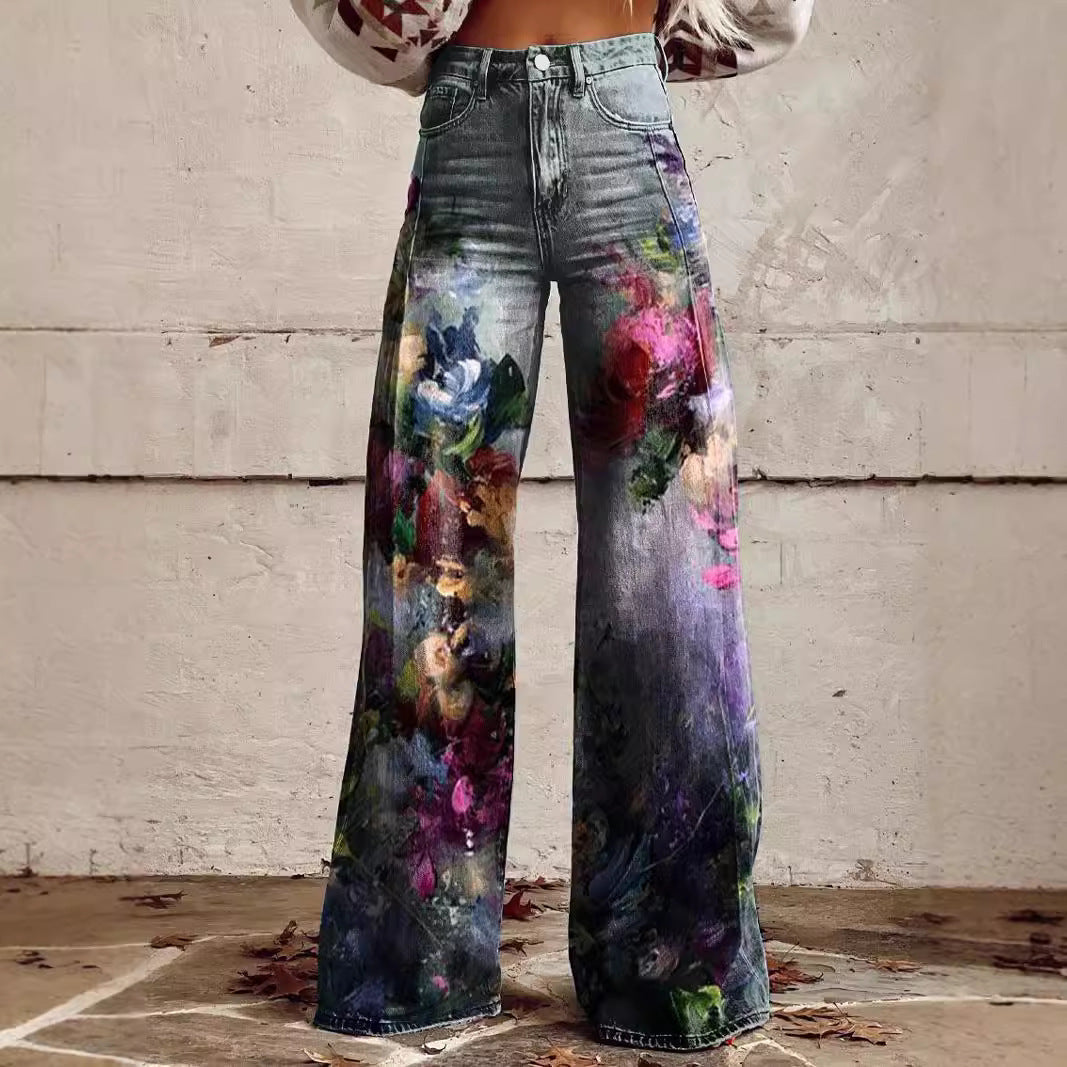 Jenny – Wide Women's Pants with 3D Digital Print