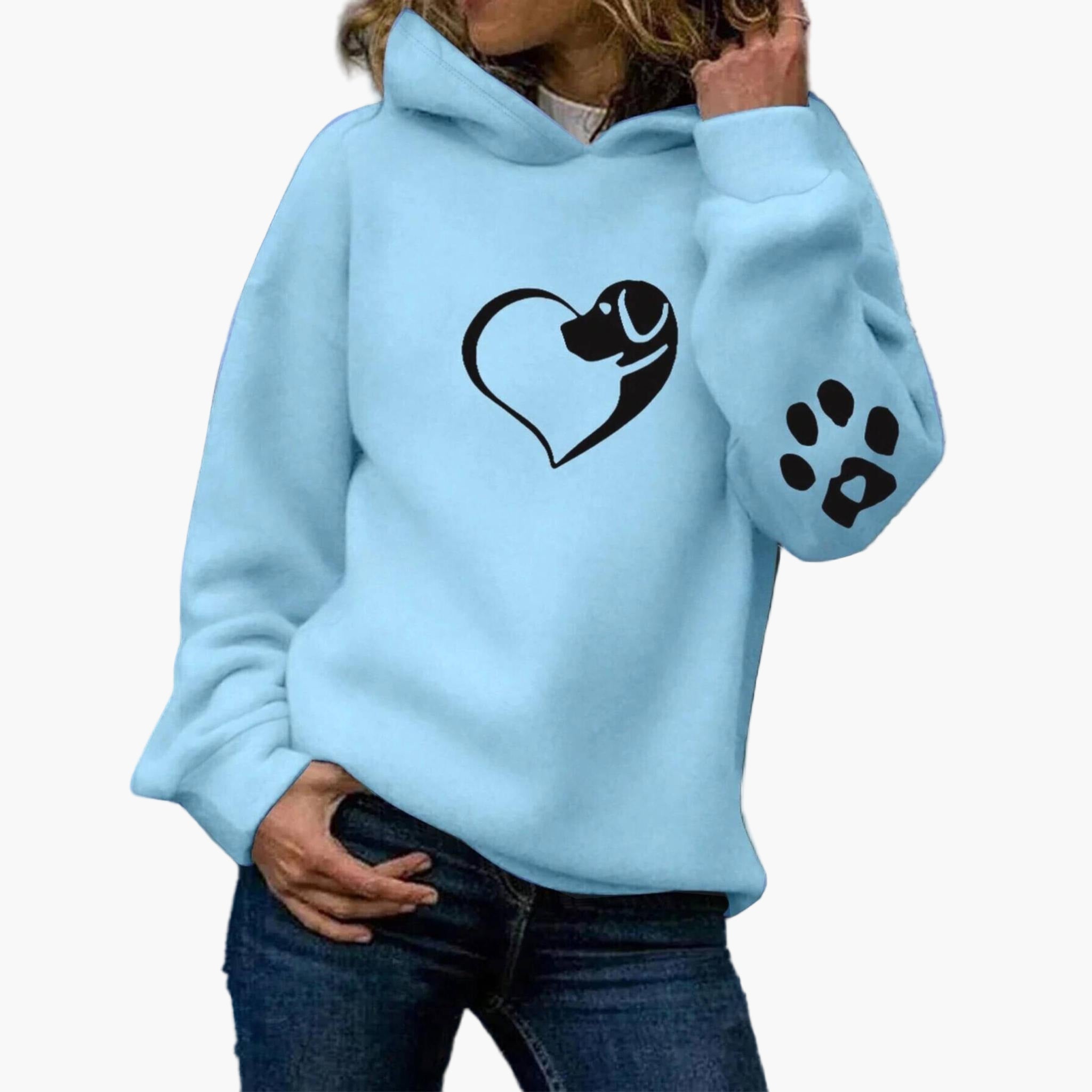Women's Hoodie with Dog Heart and Paw Print – Casual and Comfortable for Animal Lovers