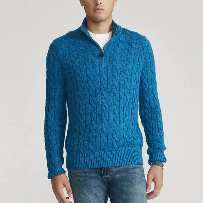 Men's Knitted Sweater with Zipper – Classic Cable Sweater for Style and Comfort