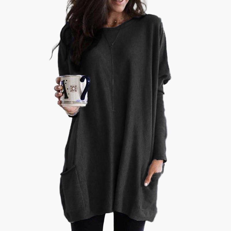 Women's Long Casual Oversized Sweater with Pockets – Comfortable Tunic for Autumn & Winter