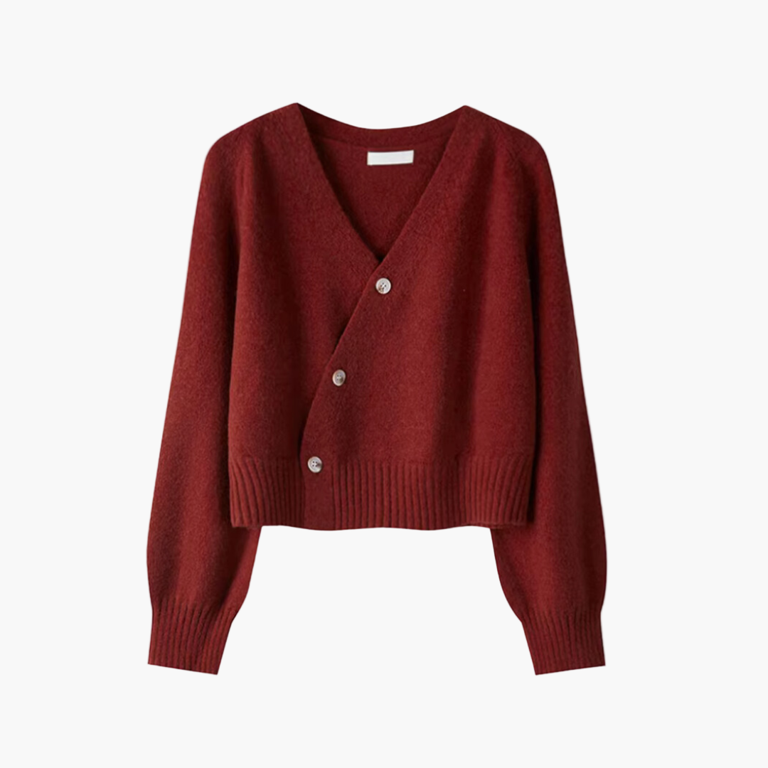Women's V-neck Cardigan with Slanted Buttons – Modern Comfort & Stylish Design