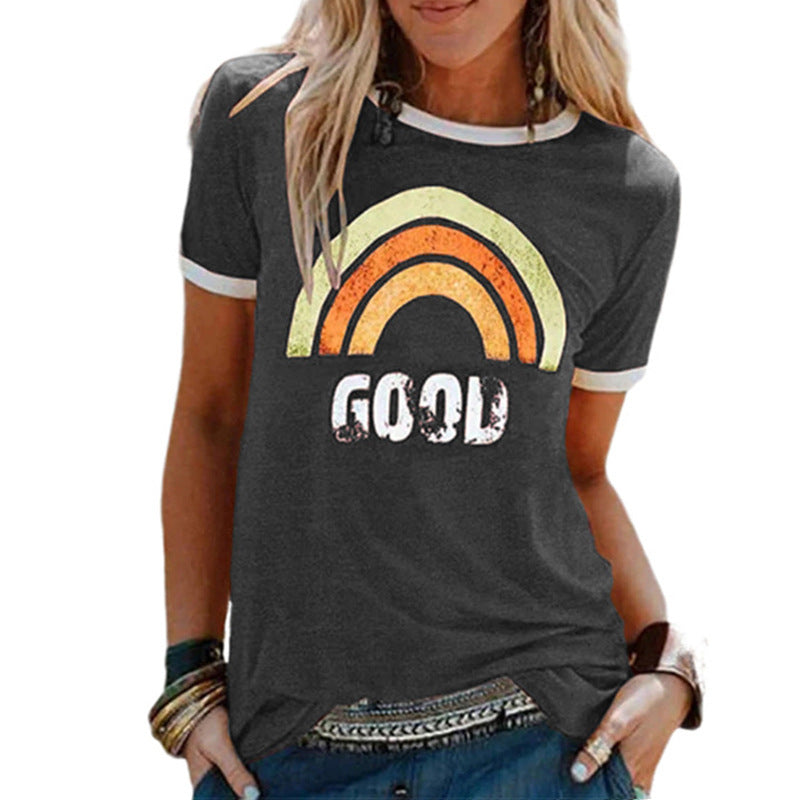 Vintage Women's Casual T-Shirt with Contrasting Edges and Stretch Fit for the Summer