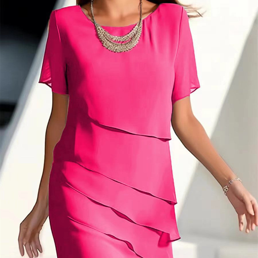 Women's layered dress with short sleeve – elegant cocktail dress for party & wedding