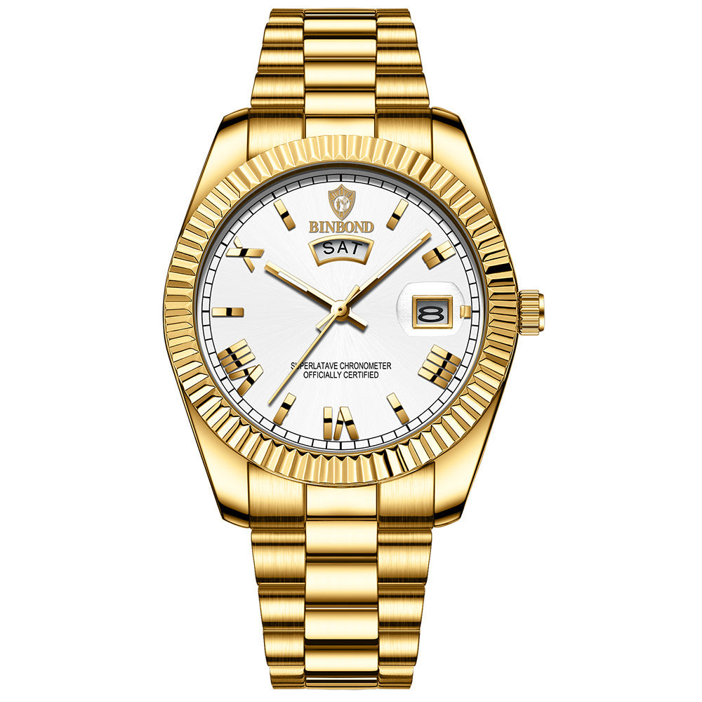 Men's watch with classic appearance and day-date display