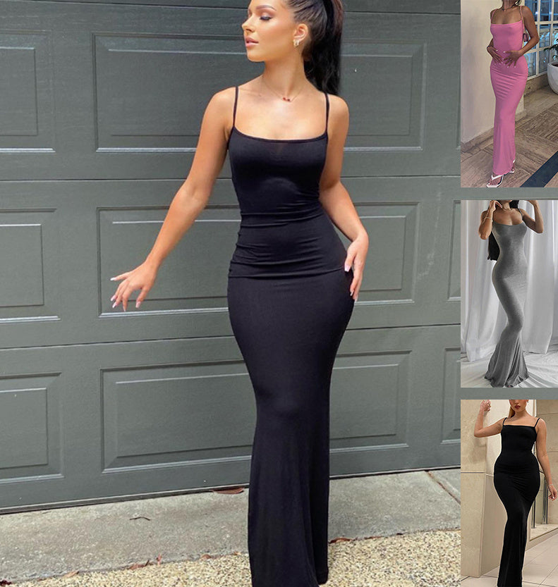 Joy – Spaghetti Straps Long Dress Female Sexy Tight Bodycon Party Dress
