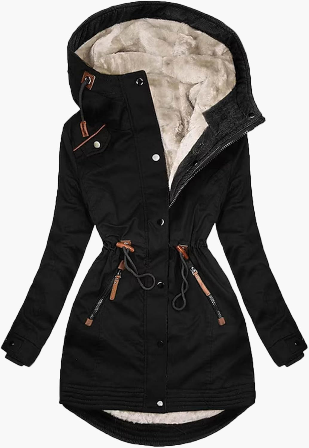 Women's Winter Coat Parka with Fleece Lining and Hood - Stylish Outdoor Jacket for Cold Days