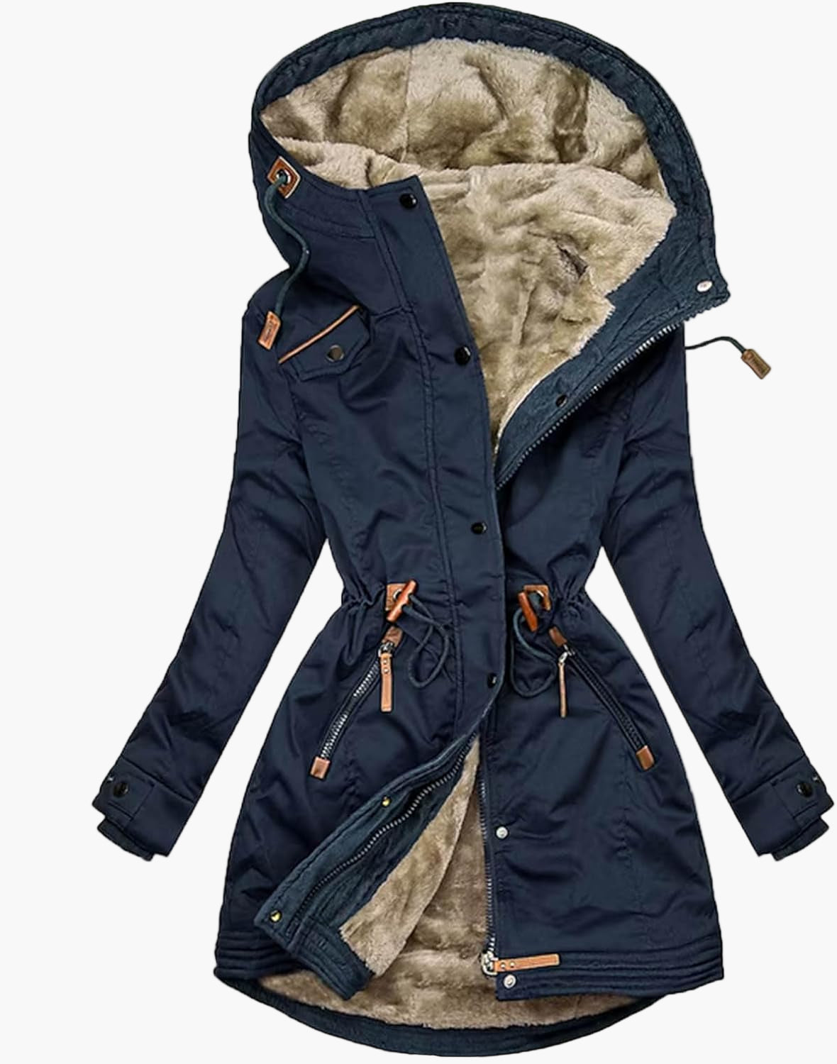 Women's Winter Coat Parka with Fleece Lining and Hood - Stylish Outdoor Jacket for Cold Days