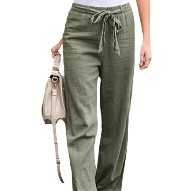 Women's Loose-Fitting Pants with Tie Closure – Comfortable Casual Trousers with High Waist