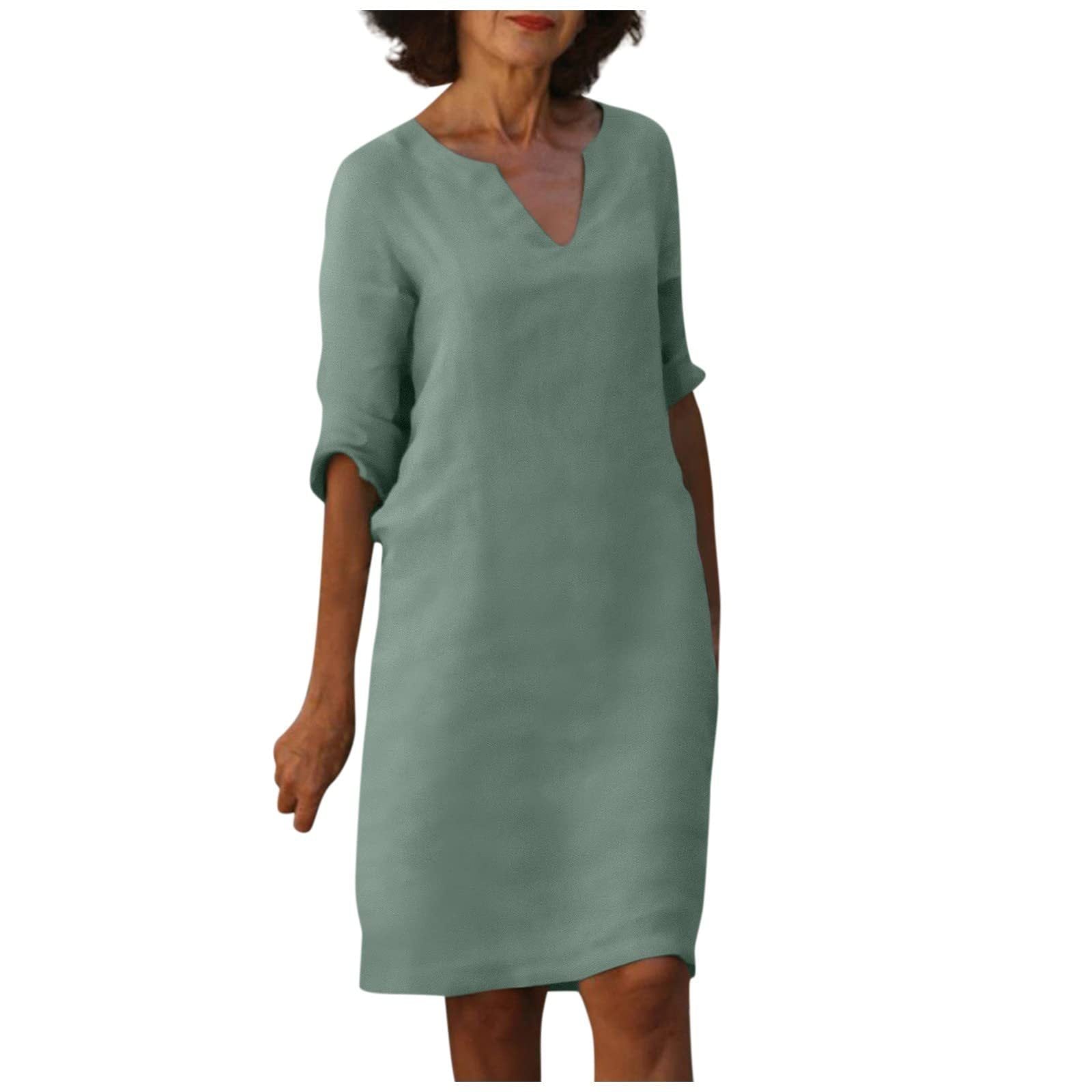 Women's casual dress with V-neck and 3/4 sleeves – Comfortable and stylish for daily use