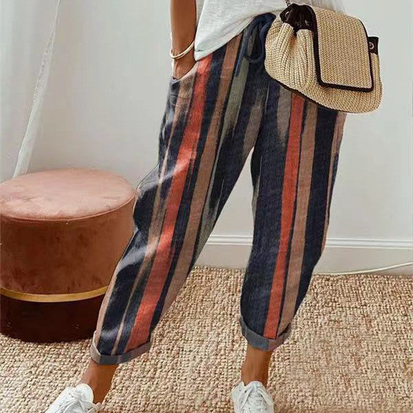 Women's Loose-Fitting Pants with Print – Casual Comfort for Summer and Leisure Time