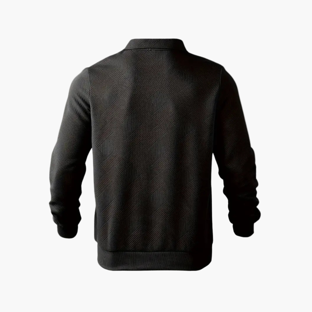 Heren Sweater met Geometrisch Patroon en Kwartrits – Casual Vintage Stijl