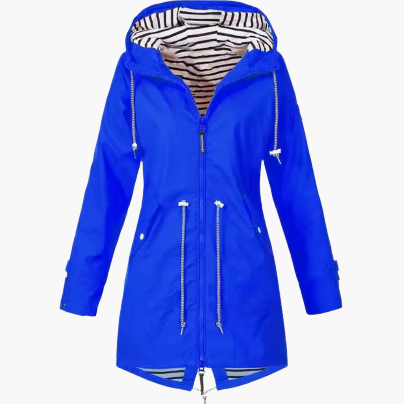 Women's rain parka with hood – tailored jacket with waist cord & two-way zipper
