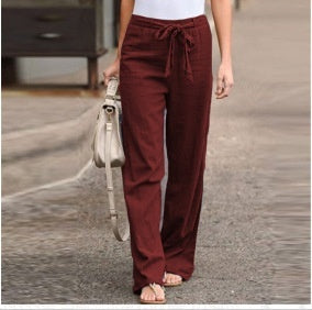 Women's Loose-Fitting Pants with Tie Closure – Comfortable Casual Trousers with High Waist