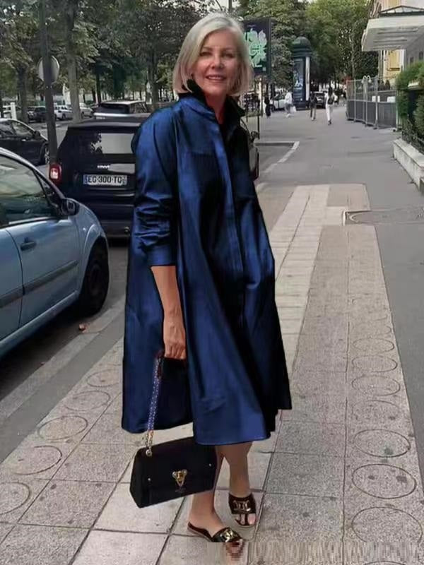Women's Shirt Dress with Loose Silhouette and Rolled-up Sleeves