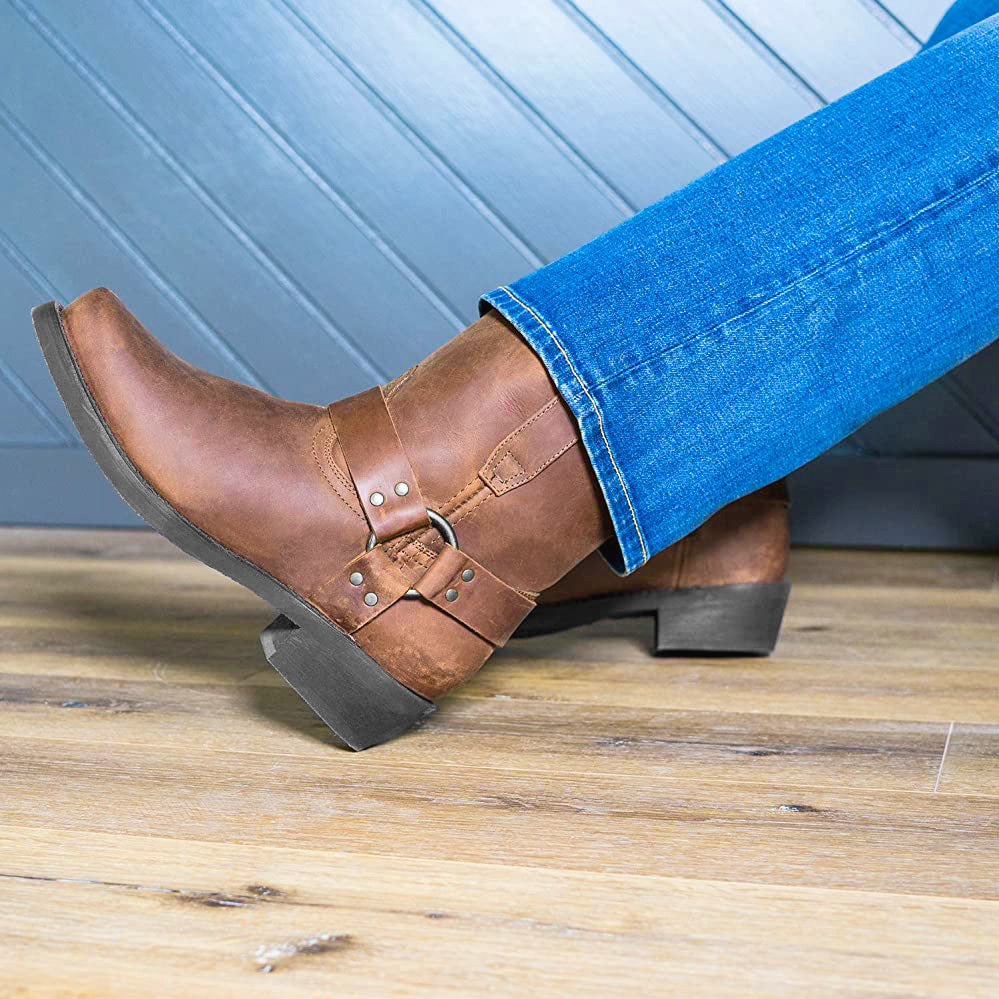 Heren Enkellaarzen met Western-Inspiratie en Stoere Gespdetails