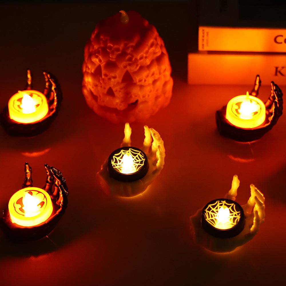 Halloween Ambient Lighting Skeleton Hand Decoration – LED Candle for Party and Spooky Decor