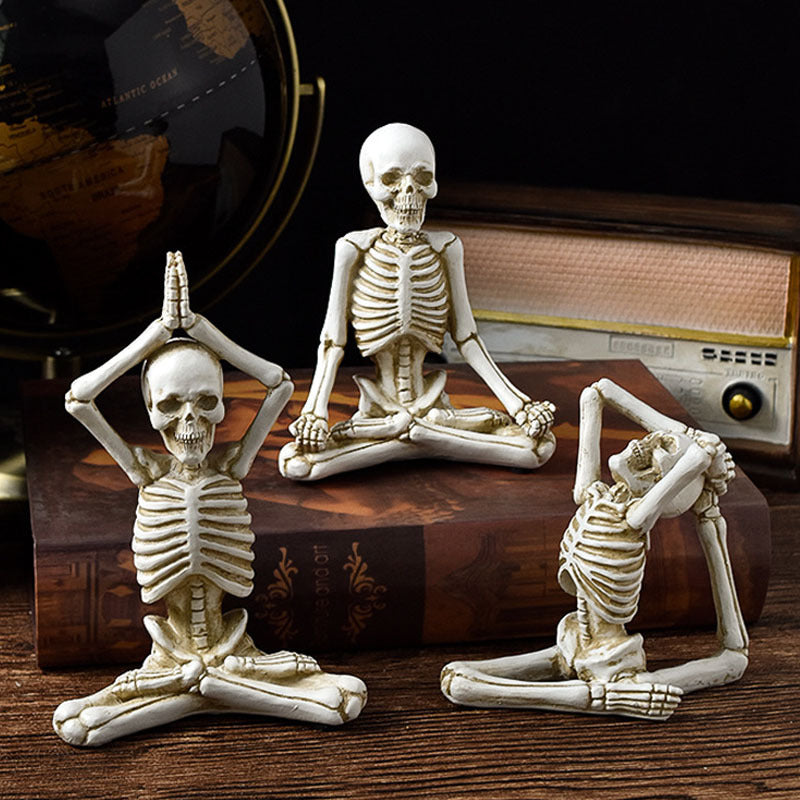 Halloween Decoration Figurines Skeleton Yoga Set – Funny Skull Figurines for Halloween Party, Trick-or-Treat & Spooky Atmosphere