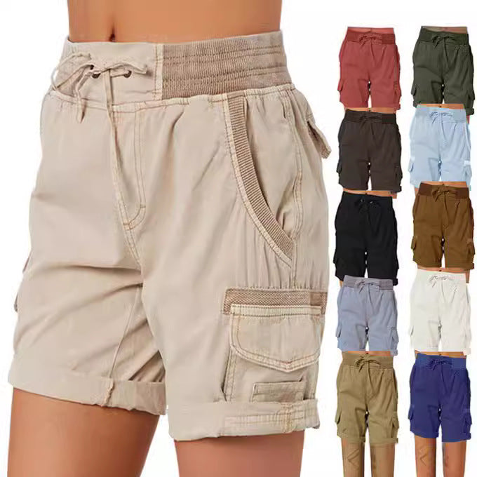 Women's Cargo Shorts with Comfortable Waistband and Pockets