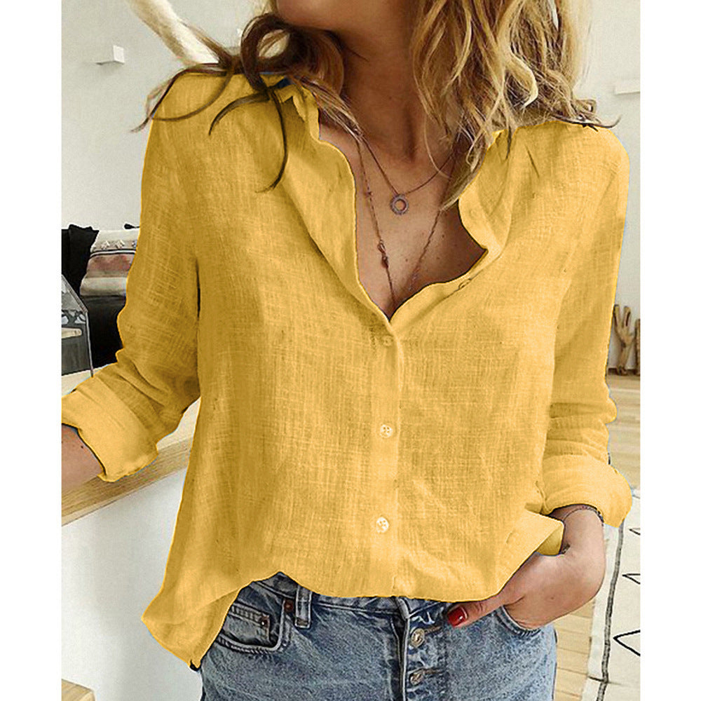 Women's shirt blouse with long sleeve – relaxed fit with button closure for work & weekend